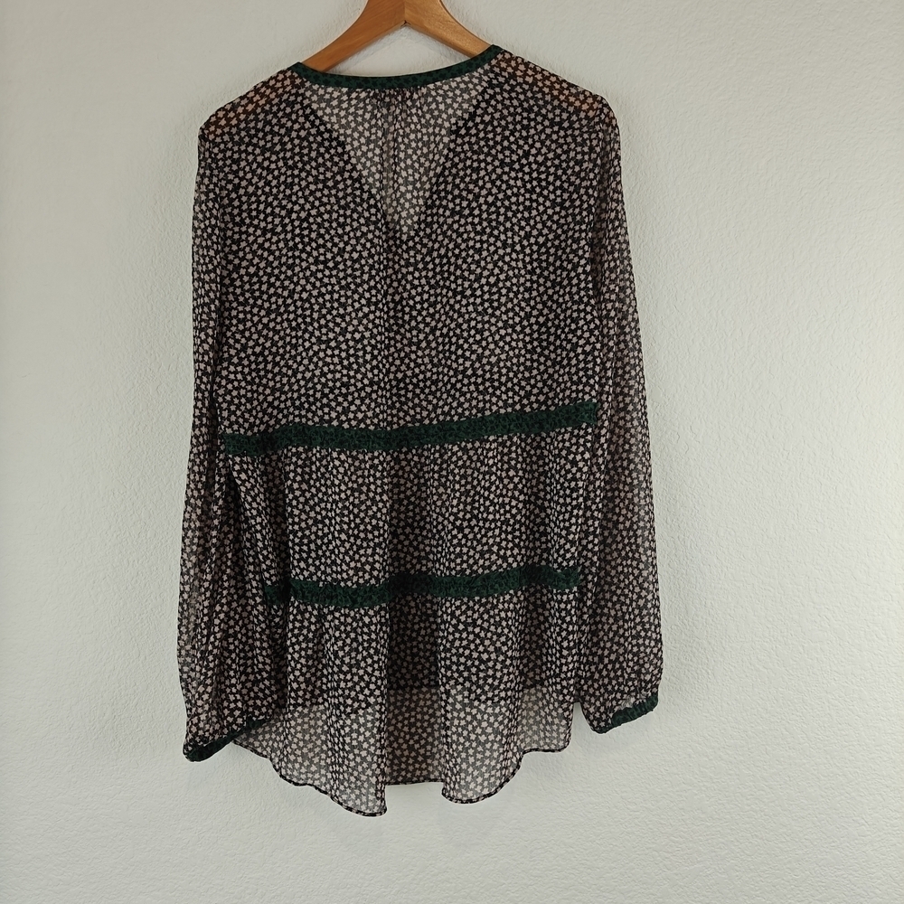 Boden Talise Top Size 6 Peasant Blouse Boho Black Pink Green Tiered Ruffle - Picture 9 of 11